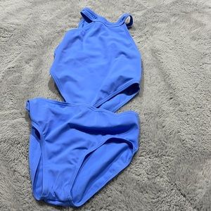 Light purple leotard with cut out on sides and open back